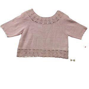 Vintage Margules Crochet Crop Top M Pink Retro Boho Romantic Cottagecore Dainty